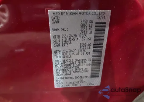 2024 Nissan Pathfinder Platinum 4Wd from USA, damaged, VIN 5N1DR3DK9RC300809